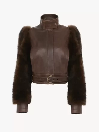 Hochgeschlossene Kurzjacke aus Leder