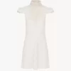 Hochgeschlossenes Minikleid aus Jacquard-Seide und Spitze Hochgeschlossenes Minikleid aus Jacquard-Seide und Spitze