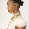 Hochgeschlossenes Minikleid aus Jacquard-Seide und Spitze Hochgeschlossenes Minikleid aus Jacquard-Seide und Spitze