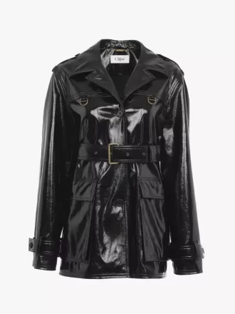 Jacke mit Gürtel aus glänzend beschichteter Baumwolle