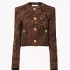 Kastig geschnittene Jacke ohne Kragen aus Gobelin-Jacquard Kastig geschnittene Jacke ohne Kragen aus Gobelin-Jacquard