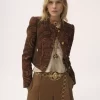 Kastig geschnittene Jacke ohne Kragen aus Gobelin-Jacquard Kastig geschnittene Jacke ohne Kragen aus Gobelin-Jacquard