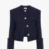 Kastige, kragenlose Jacke aus Wolle mit Karomuster Kastige, kragenlose Jacke aus Wolle mit Karomuster