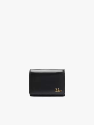 Kleine Chloé Iconic Trifold mit Münzfach aus glänzendem Leder