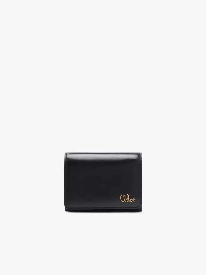 Kleine Chloé Iconic Trifold mit Münzfach aus glänzendem Leder