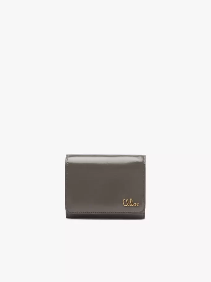 Kleine Chloé Iconic Trifold mit Münzfach aus glänzendem Leder