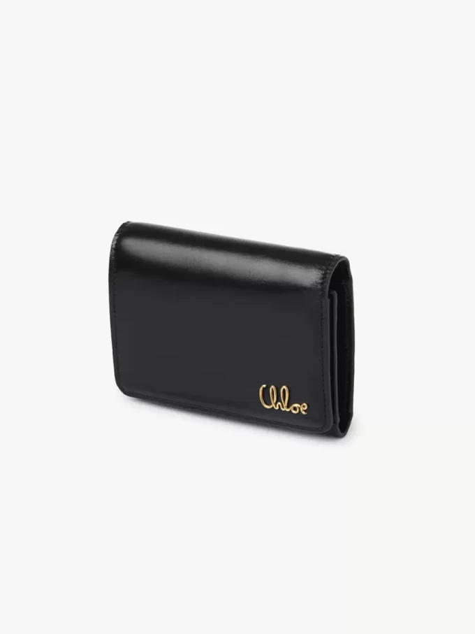 Kleine Chloé Iconic Trifold mit Münzfach aus glänzendem Leder