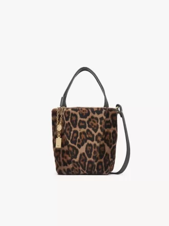 Kleine Chloé Spin-Einkaufstasche aus Shearling mit Leopardenmuster