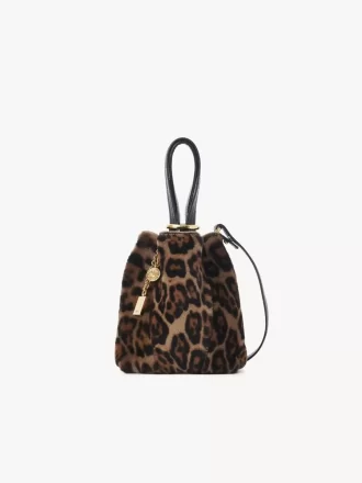 Kleine Chloé Spin-Einkaufstasche aus Shearling mit Leopardenmuster