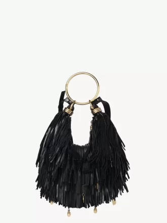 Kleine Hobo-Tasche mit Armband aus Leder mit Fransen