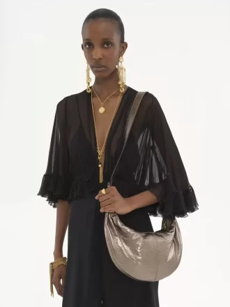 Kleine Hobo-Tasche mit Armband aus metallisiertem Leder