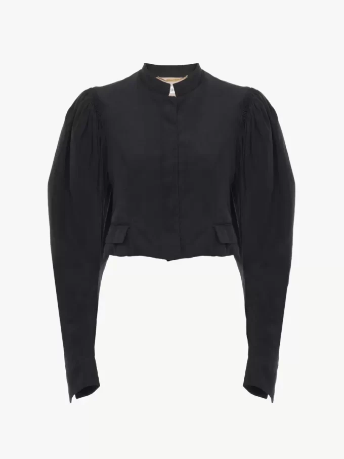Kurze Jacke mit Puffärmeln aus Seidenfaille