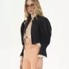 Kurze Jacke mit Puffärmeln aus Seidenfaille