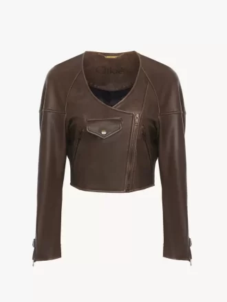 Kurze Jacke mit U-Ausschnitt aus Leder