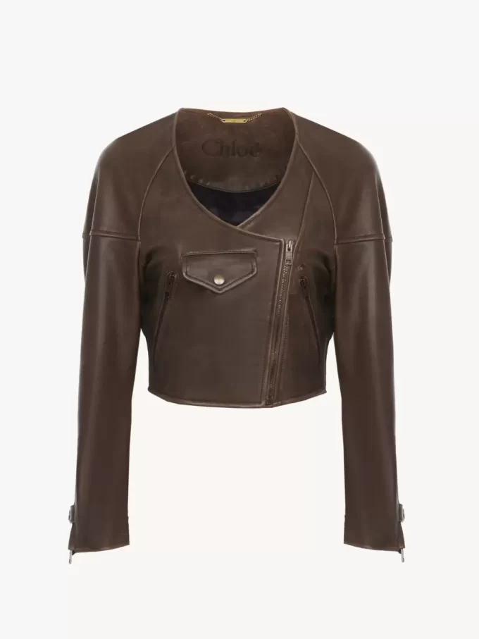 Kurze Jacke mit U-Ausschnitt aus Leder