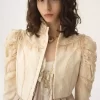 Kurze, taillierte Jacke aus Duchesse-Satin und Spitze Kurze, taillierte Jacke aus Duchesse-Satin und Spitze