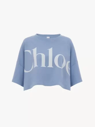 Kurzes T-Shirt mit kastenförmigem Logo aus Baumwolljersey