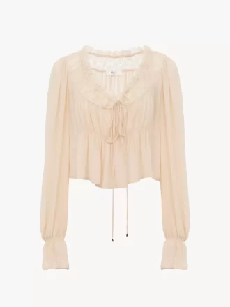 Kurzes Top mit U-Ausschnitt aus Seidengeorgette und Spitze