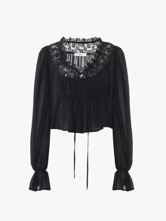 Kurzes Top mit U-Ausschnitt aus Seidengeorgette und Spitze