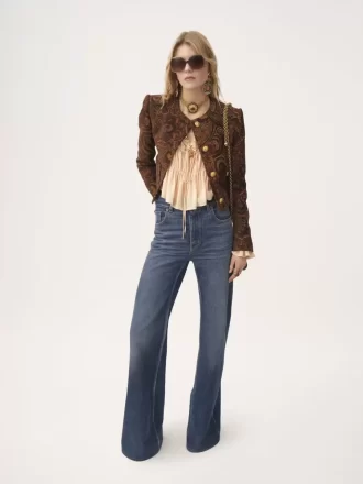 Kurzes Top mit U-Ausschnitt aus Seidengeorgette und Spitze