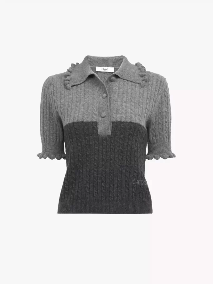 Kurzärmliger Polopullover aus Woll- und Kaschmirstrick Kurzärmliger Polopullover aus Woll- und Kaschmirstrick