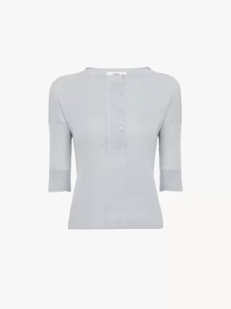 Kurzärmliges Henley-Shirt aus Leinen- und Seidenstrick