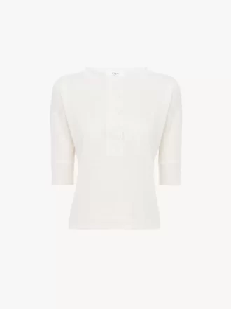 Kurzärmliges Henley-Shirt aus Leinen- und Seidenstrick
