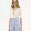 Kurzärmliges Henley-Shirt aus Leinen- und Seidenstrick Kurzärmliges Henley-Shirt aus Leinen- und Seidenstrick