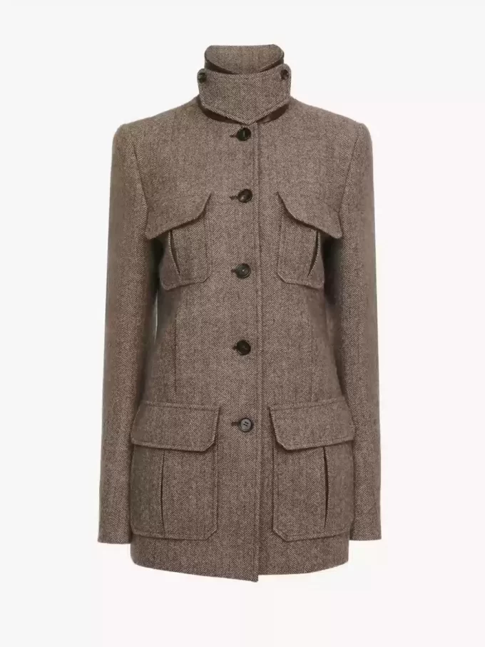 Lange Offiziersjacke aus Wolle mit Fischgrätmuster Lange Offiziersjacke aus Wolle mit Fischgrätmuster