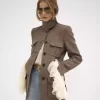 Lange Offiziersjacke aus Wolle mit Fischgrätmuster Lange Offiziersjacke aus Wolle mit Fischgrätmuster