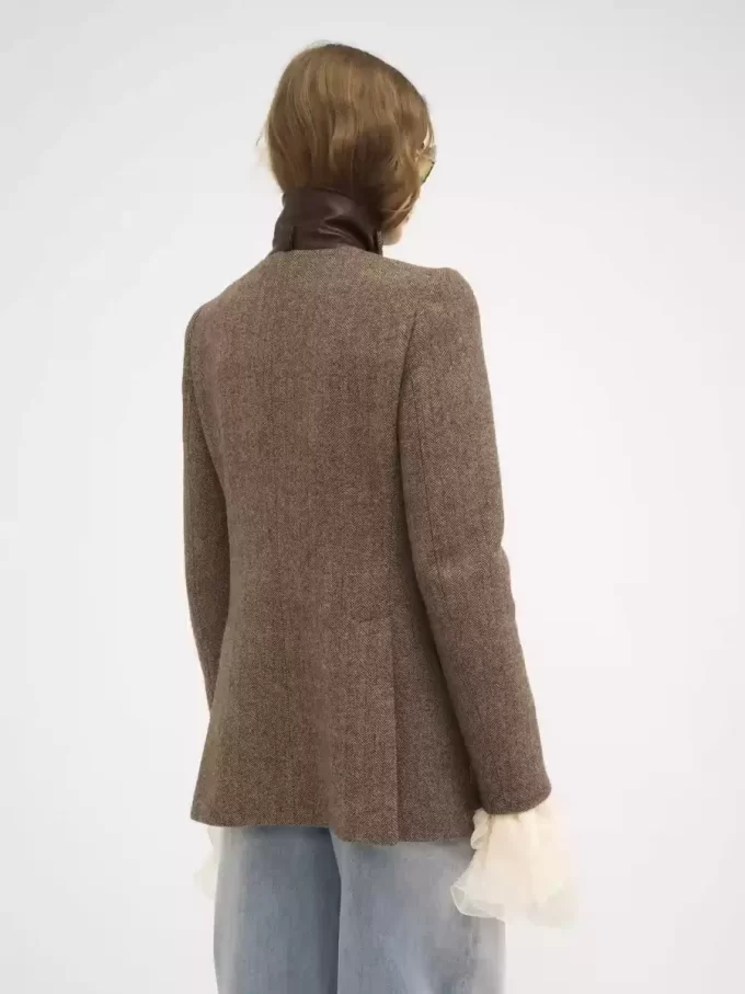 Lange Offiziersjacke aus Wolle mit Fischgrätmuster Lange Offiziersjacke aus Wolle mit Fischgrätmuster