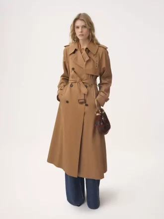 Langer Trenchcoat aus Baumwollgabardine