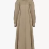 Langer Trenchcoat mit hohem Kragen aus Baumwollgabardine Langer Trenchcoat mit hohem Kragen aus Baumwollgabardine