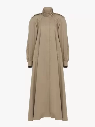 Langer Trenchcoat mit hohem Kragen aus Baumwollgabardine