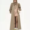 Langer Trenchcoat mit hohem Kragen aus Baumwollgabardine Langer Trenchcoat mit hohem Kragen aus Baumwollgabardine