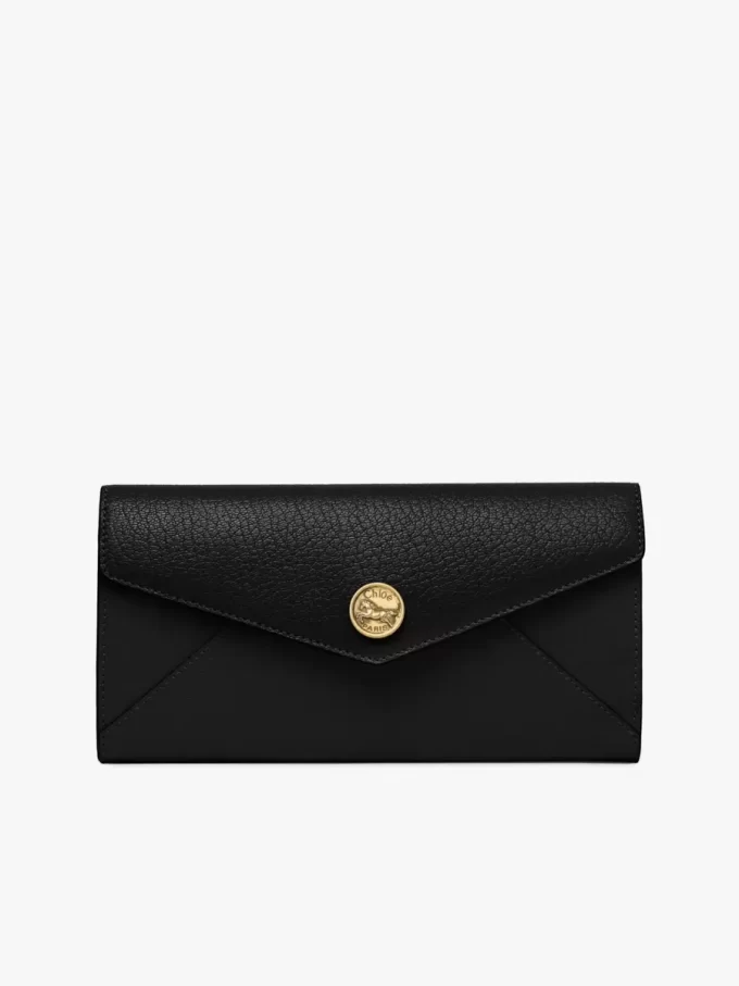 Langes Envelope-Portemonnaie mit Klappe aus genarbtem Leder Langes Envelope-Portemonnaie mit Klappe aus genarbtem Leder