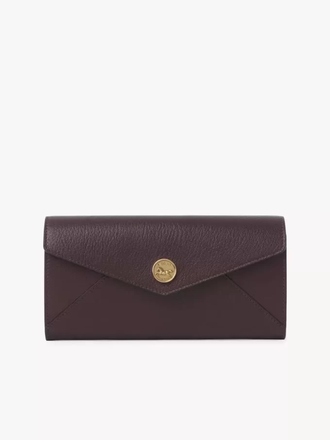 Langes Envelope-Portemonnaie mit Klappe aus genarbtem Leder Langes Envelope-Portemonnaie mit Klappe aus genarbtem Leder