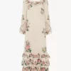 Langes Kleid mit eckigem Ausschnitt und Rüschen aus Crêpe de Chine Langes Kleid mit eckigem Ausschnitt und Rüschen aus Crêpe de Chine