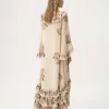 Langes Kleid mit eckigem Ausschnitt und Rüschen aus Crêpe de Chine Langes Kleid mit eckigem Ausschnitt und Rüschen aus Crêpe de Chine