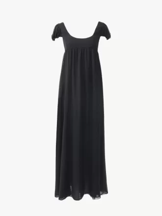 Langes Kleid mit Puffärmeln aus Plumetis-Seide