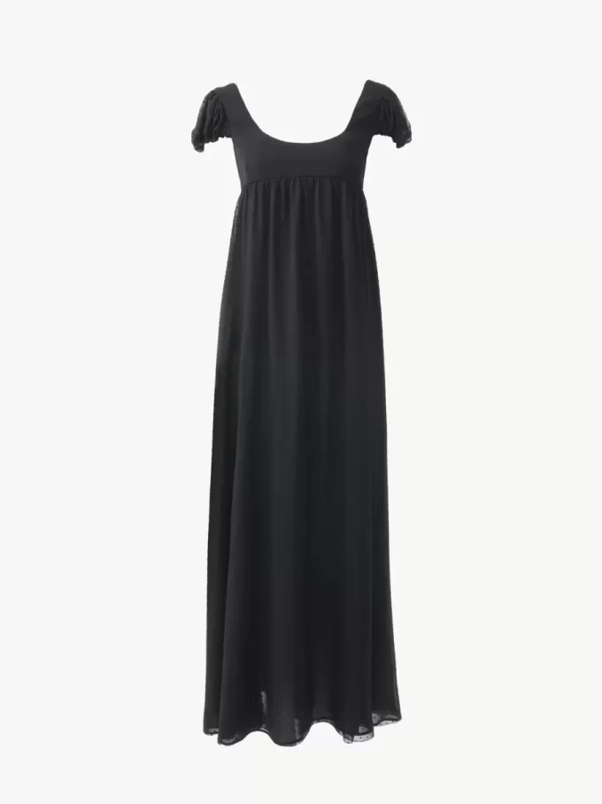 Langes Kleid mit Puffärmeln aus Plumetis-Seide Langes Kleid mit Puffärmeln aus Plumetis-Seide