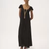 Langes Kleid mit Puffärmeln aus Plumetis-Seide Langes Kleid mit Puffärmeln aus Plumetis-Seide