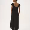 Langes Kleid mit Puffärmeln aus Plumetis-Seide Langes Kleid mit Puffärmeln aus Plumetis-Seide