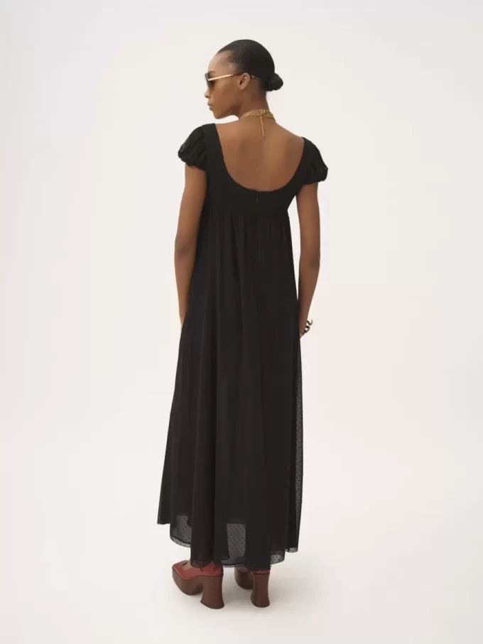 Langes Kleid mit Puffärmeln aus Plumetis-Seide Langes Kleid mit Puffärmeln aus Plumetis-Seide