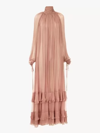 Langes Kleid mit Raffungen aus Seidenmousseline