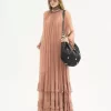 Langes Kleid mit Raffungen aus Seidenmousseline