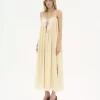 Langes Kleid mit Rüschen aus Habotai-Seide und Spitze Langes Kleid mit Rüschen aus Habotai-Seide und Spitze
