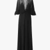 Langes Kleid mit V-Ausschnitt aus Crêpe-Satin Langes Kleid mit V-Ausschnitt aus Crêpe-Satin