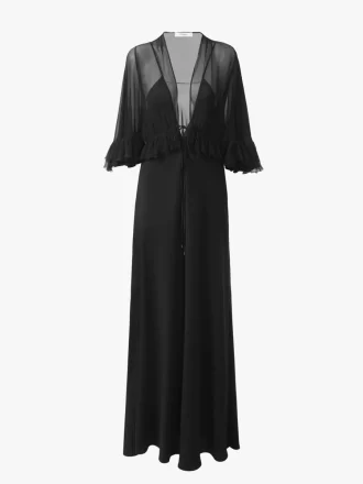 Langes Kleid mit V-Ausschnitt aus Crêpe-Satin