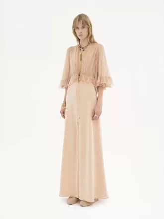 Langes Kleid mit V-Ausschnitt aus Crêpe-Satin